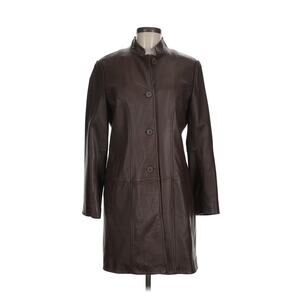 VTG Tibor Brown Leather Trench Car Coat SOFT Buttons Structured 8